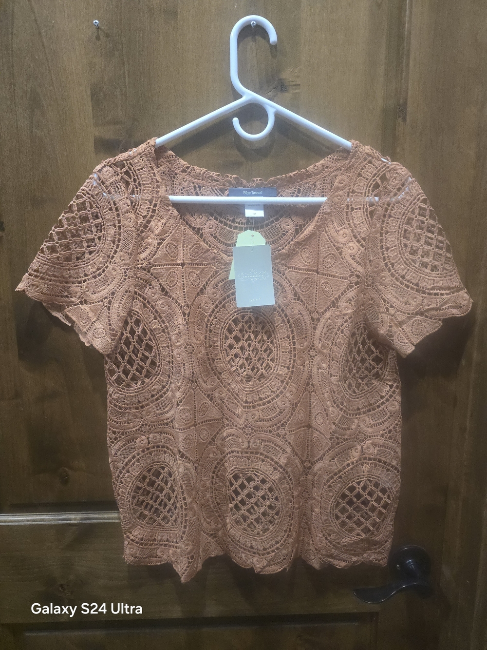 NWOT NWT Blue Tassel Anthropologie Delicate Crochet Top Shirt Sz Med / Large